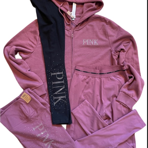 NEW VICTORIAS SECRET PINK BLING RELAXED FIT HOODIE & LEGGINGS or SHORT S-XXL NWT - Picture 3 of 6